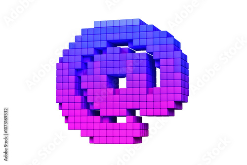 Pixel art stylized At sign in pink and blue like in 8-bit games. High definition 3D rendering chiptune concept font. photo