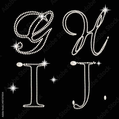 Capital Letters of English alphabet romantic with pearls