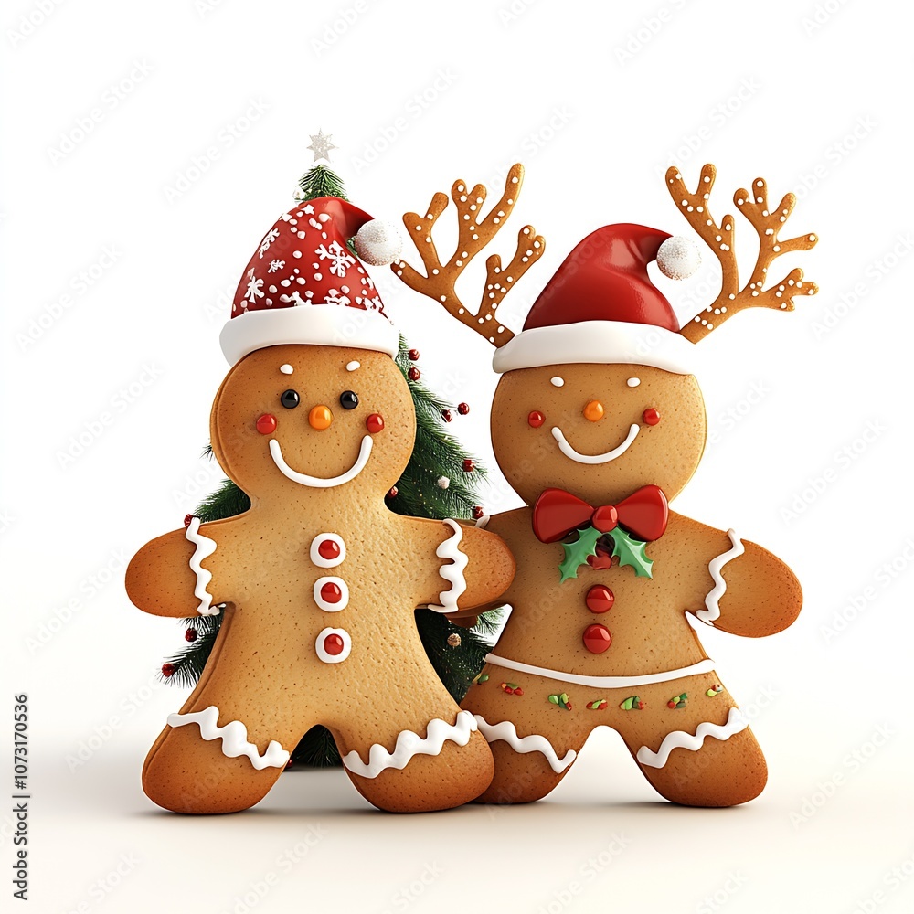 Cheerful Christmas Gingerbread and Reindeer Cookies with Decorative Santa Hats : Generative AI Cheerful Christmas Gingerbread and Reindeer Cookies with Decorative Santa Hats : Generative AI