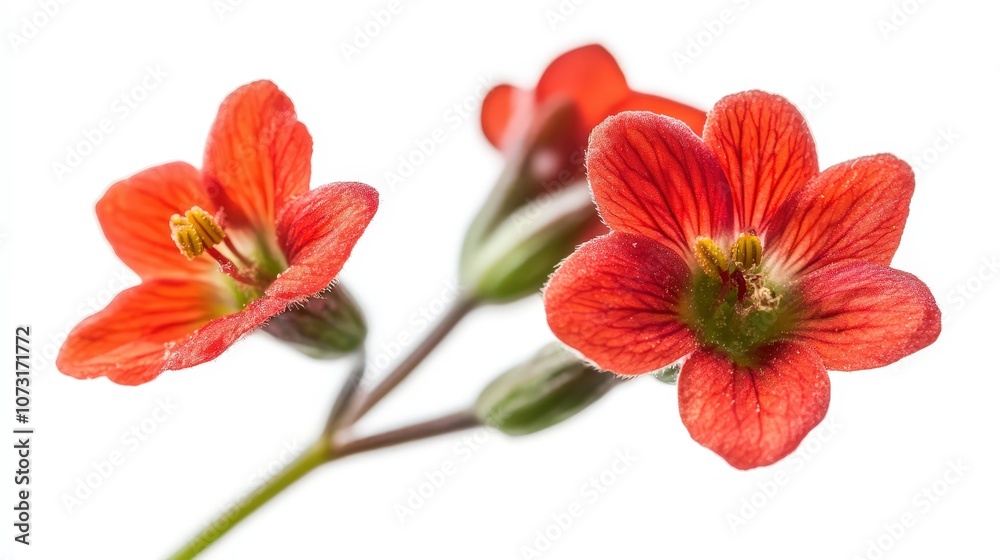 Close-up of red blooming flowers against a white background Close-up of red blooming flowers against a white background