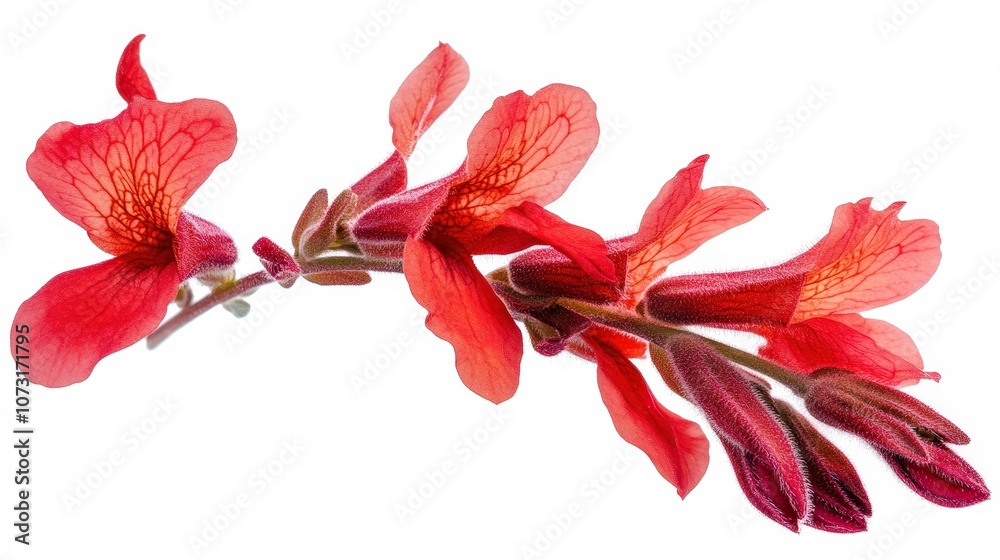 Close-up of vibrant red flowers against a white background Close-up of vibrant red flowers against a white background