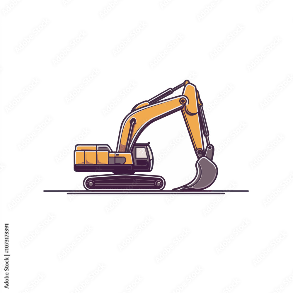 Yellow Excavator with Bucket Illustration Yellow Excavator with Bucket Illustration