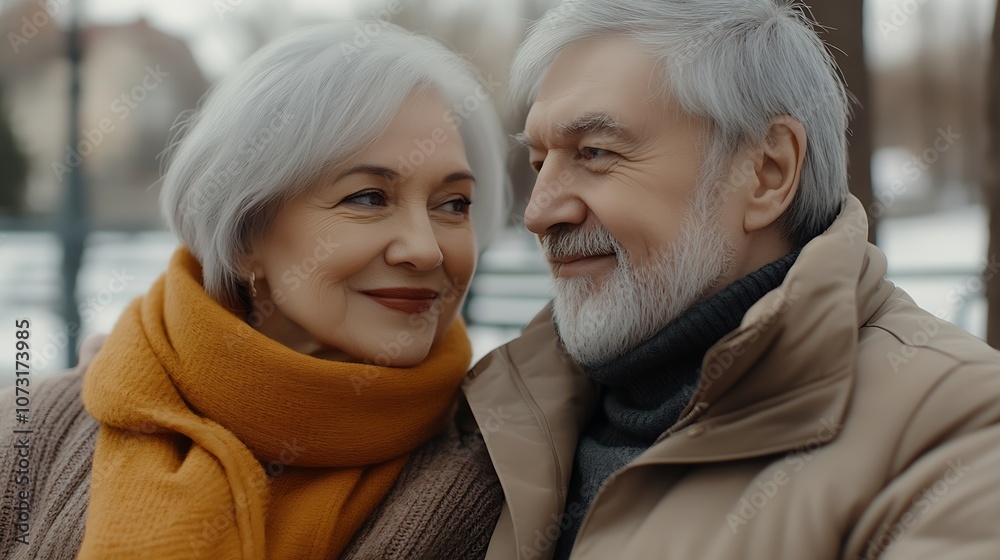 Loving Senior Couple Embracing Peaceful Moment in a Winter Park Setting : Generative AI Loving Senior Couple Embracing Peaceful Moment in a Winter Park Setting : Generative AI