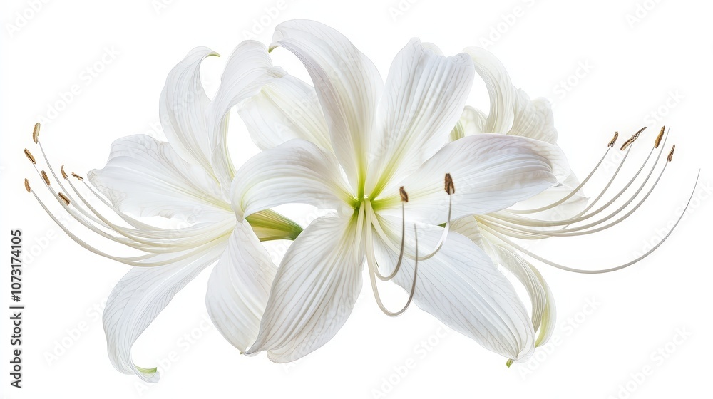 Fototapeta premium Elegant white spider lilies on a pristine background