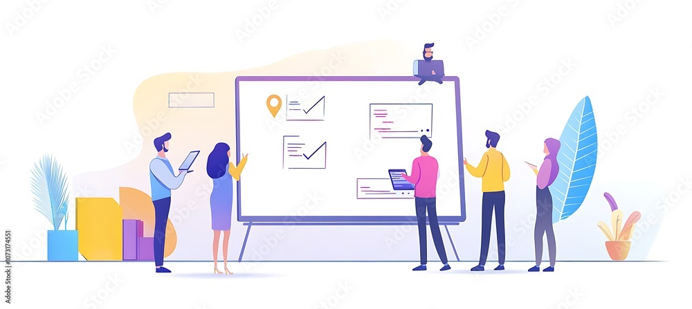 A team brainstorming BPM process improvements with a large whiteboard A team brainstorming BPM process improvements with a large whiteboard