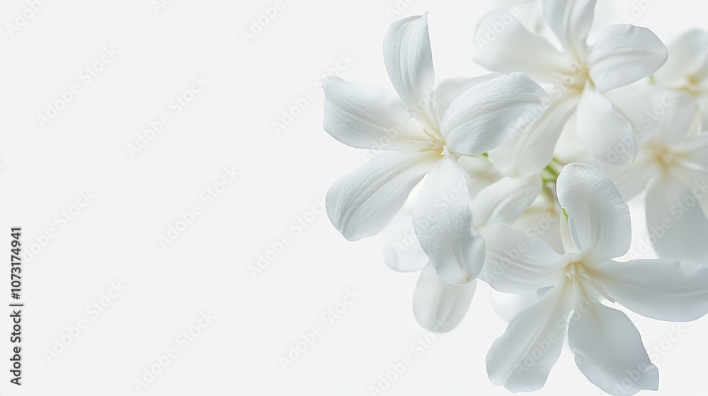 Fototapeta premium Delicate white flowers on soft background: minimalist floral art