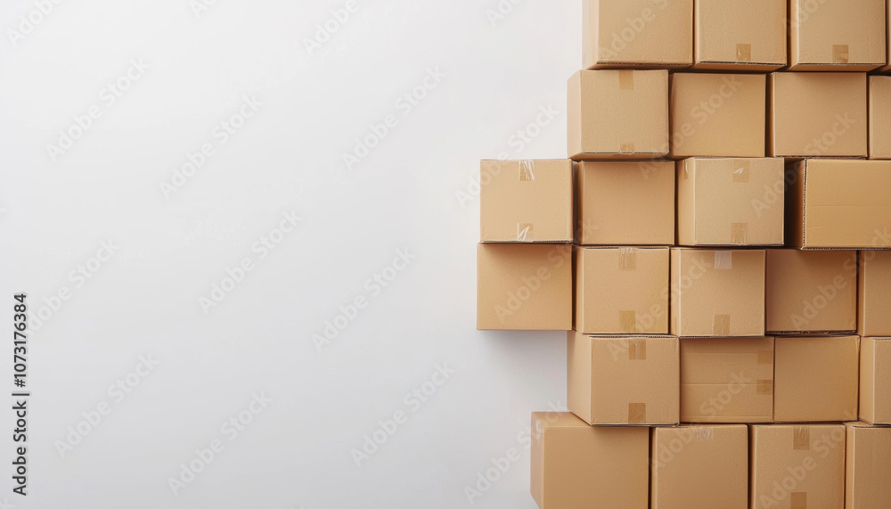 A stack of brown cardboard boxes arranged against a blank wall, creating a minimalist and organized presentation. A stack of brown cardboard boxes arranged against a blank wall, creating a minimalist and organized presentation.