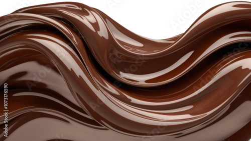 Luxurious Flowing Chocolate Texture with Glossy Finish Isolated on Transparent Background. Melted chocolate