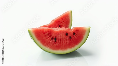 Two watermelon slices on a white background. Fresh and juicy summer treat