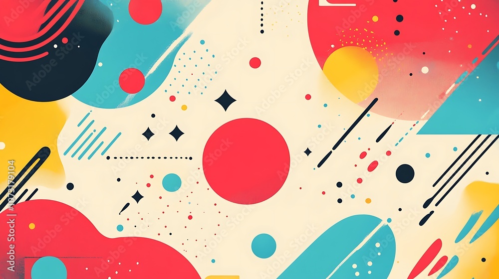 Abstract Geometric Pattern with Red, Yellow, Blue, and Black Shapes on a Beige Background Abstract Geometric Pattern with Red, Yellow, Blue, and Black Shapes on a Beige Background