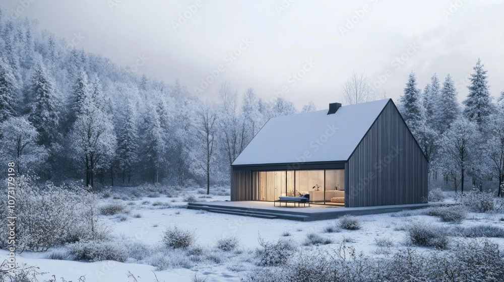 Modern Cabin in a Snowy Winter Forest Modern Cabin in a Snowy Winter Forest