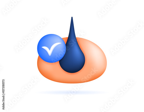 hair health and care concept. healthy hair condition. illustration of a hair and skin with a check mark. symbol or icon. minimalist 3d style design. graphic element