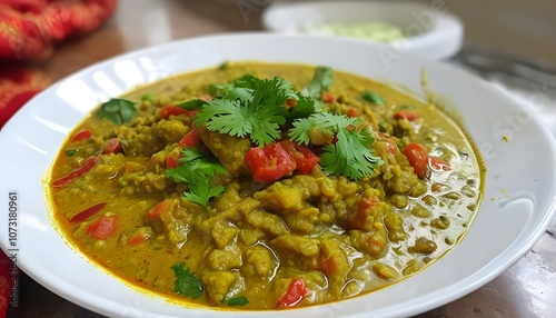  photo of healthy and tasty dhal-curry plate on the table