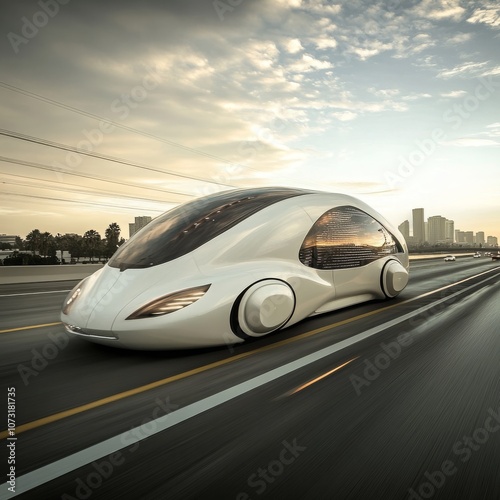 Futuristic White Truck on Highway