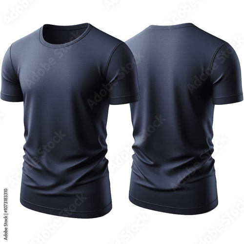 Blank Short sleeve t shirt mockup navy Tshirt front and back view used as design template isolated on transparent background