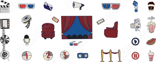 Cinema set of web icons in line style. Movie and Film linear icon collection.