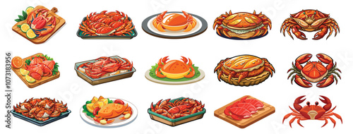 Crab illustration set vector design, Crab Bundle.