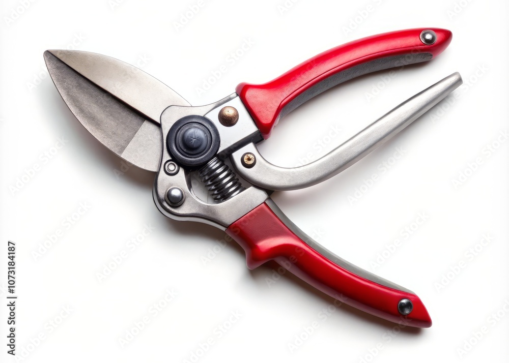 Aerial Photography of Secateurs Pruner Isolated on a White Background for Gardening and Horticulture Use with Sharp Blades and Ergonomic Handle Design