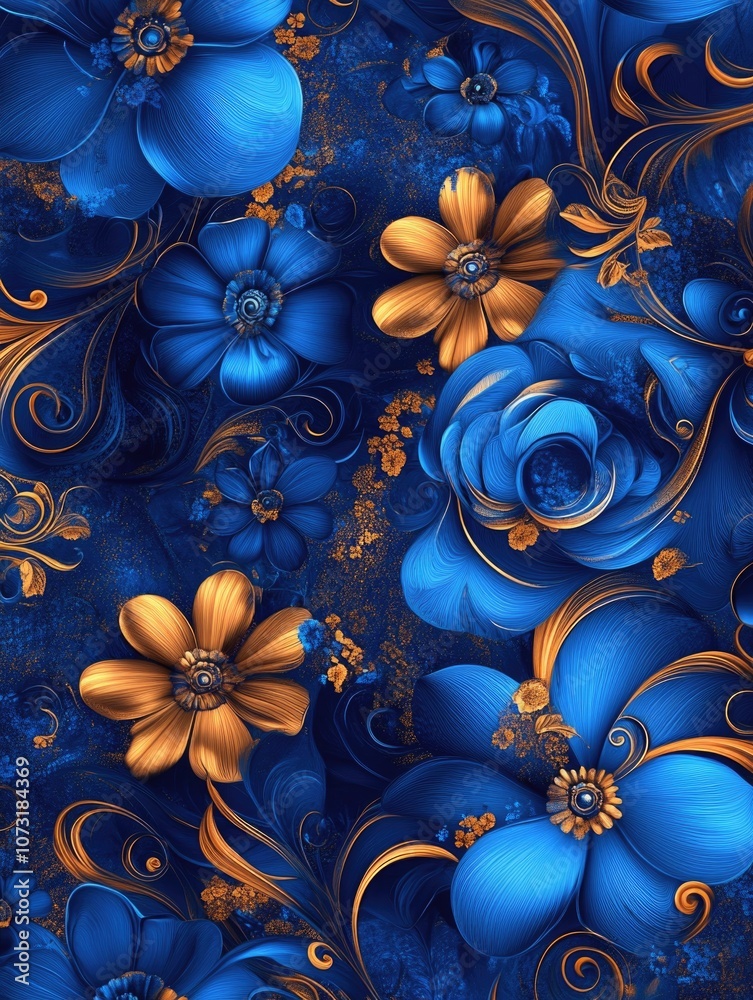 Blue and Gold Background with Flowers Blue and Gold Background with Flowers