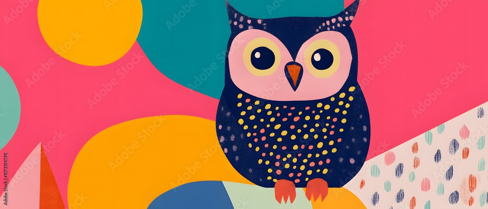 Colorful Owl Illustration with Geometric Shapes and Patterns Colorful Owl Illustration with Geometric Shapes and Patterns