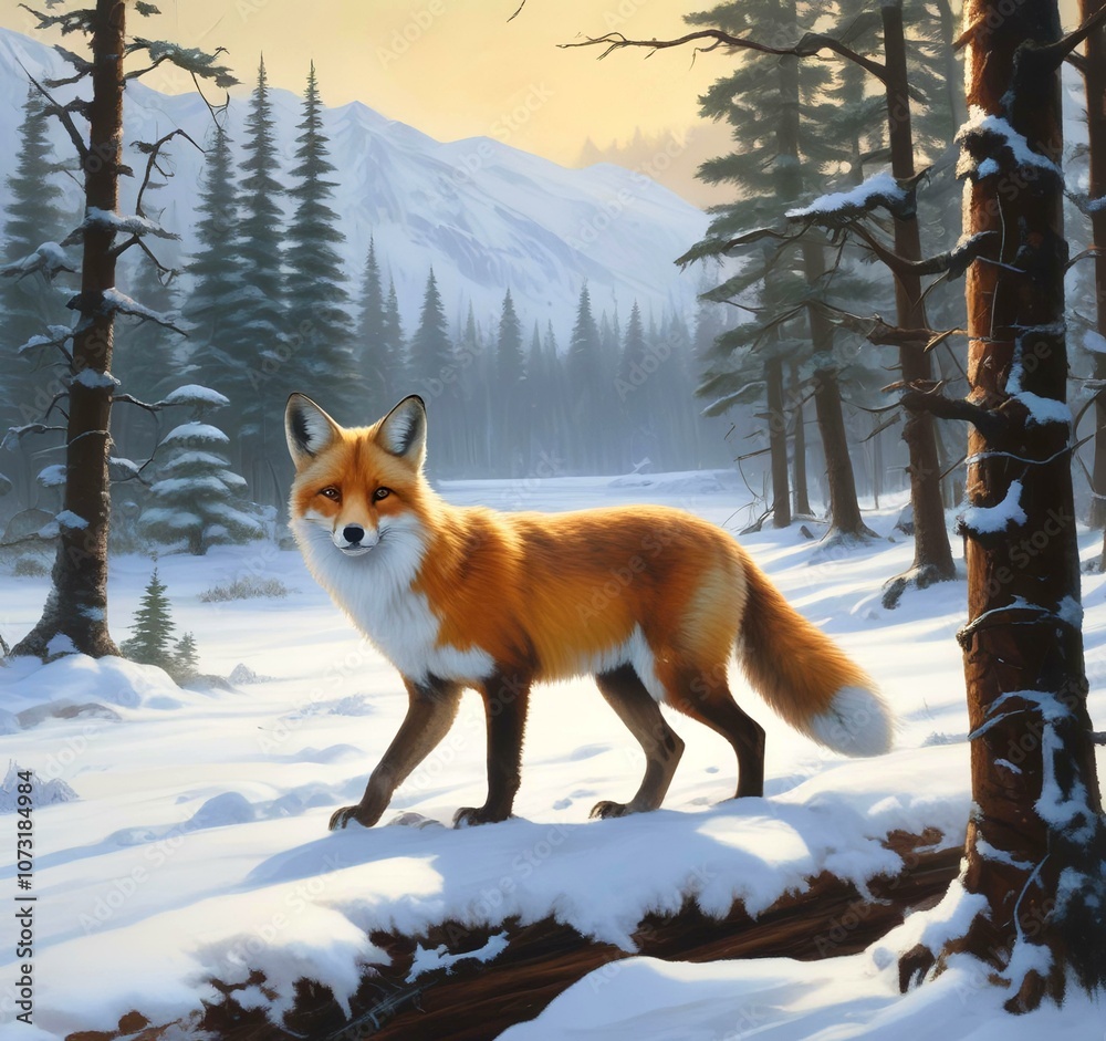 Illustration of cute animal. Fox in winter season. Illustration of cute animal. Fox in winter season.