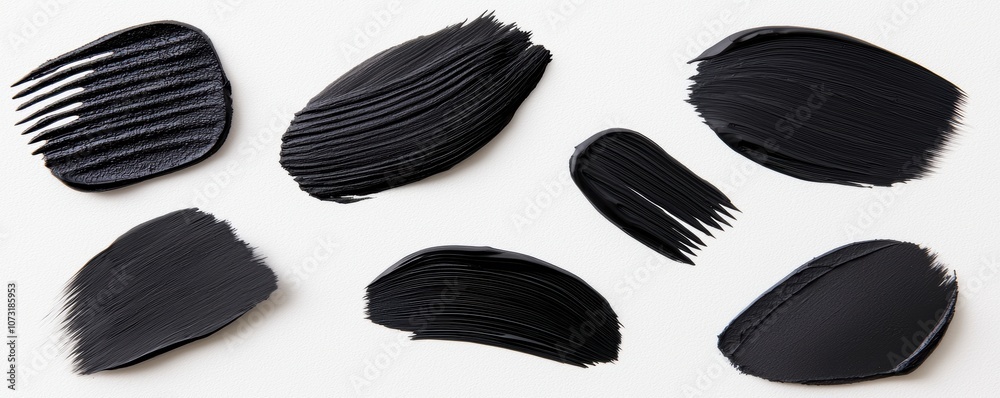 Various black paint or ink textures showcased in strokes and smudges on a light background, highlighting creative potential. Various black paint or ink textures showcased in strokes and smudges on a light background, highlighting creative potential.