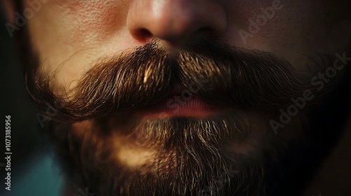 Close-up of a Man's Face with a Thick Mustache and Beard photo