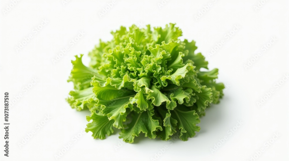 Vibrant lettuce leaves on white background, emphasizing their crispness and natural green hue Vibrant lettuce leaves on white background, emphasizing their crispness and natural green hue