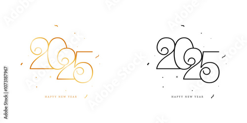 Happy new year 2025 lettering with celebration decoration elements 
