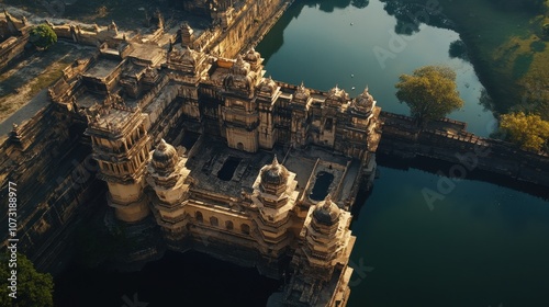 An aerial view of the iconic Rani Padmini Palace in Chittorgarh, highlighting its architectural elegance and historical significance in Rajputana history photo