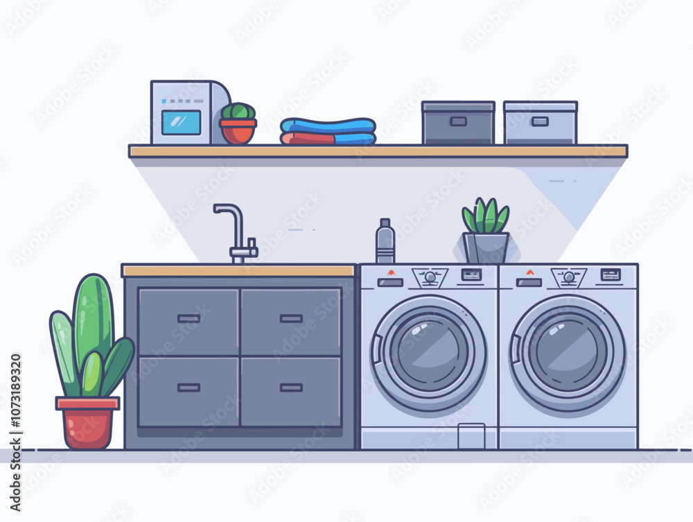 Kitchen interior with fridge, stove and oven. Vector illustration. Kitchen interior with fridge, stove and oven. Vector illustration.