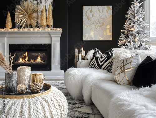 White Couch with Black and ...