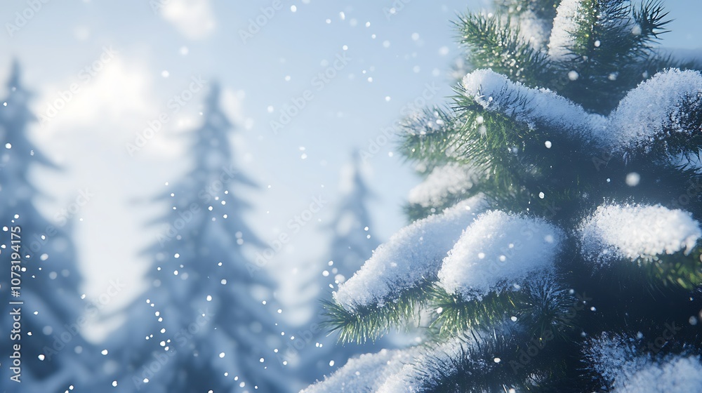 Snow-Covered Pine Branch in a Winter Forest Snow-Covered Pine Branch in a Winter Forest