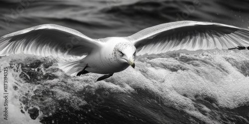 Seagull Over Ocean Wave