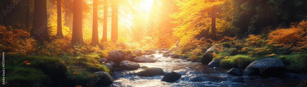 A serene autumn landscape featuring a gentle stream winding through vibrant orange and yellow foliage, Perfect for nature-themed projects, articles, or relaxation materials, A serene autumn landscape featuring a gentle stream winding through vibrant orange and yellow foliage, Perfect for nature-themed projects, articles, or relaxation materials,
