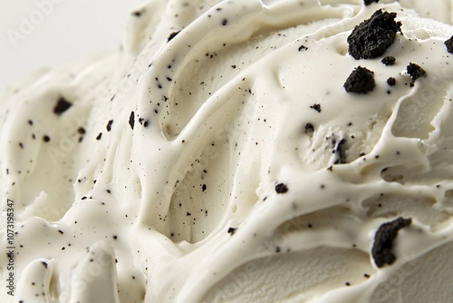 Creamy dessert with cookie pieces swirled into rich vanilla ice cream at a casual setting