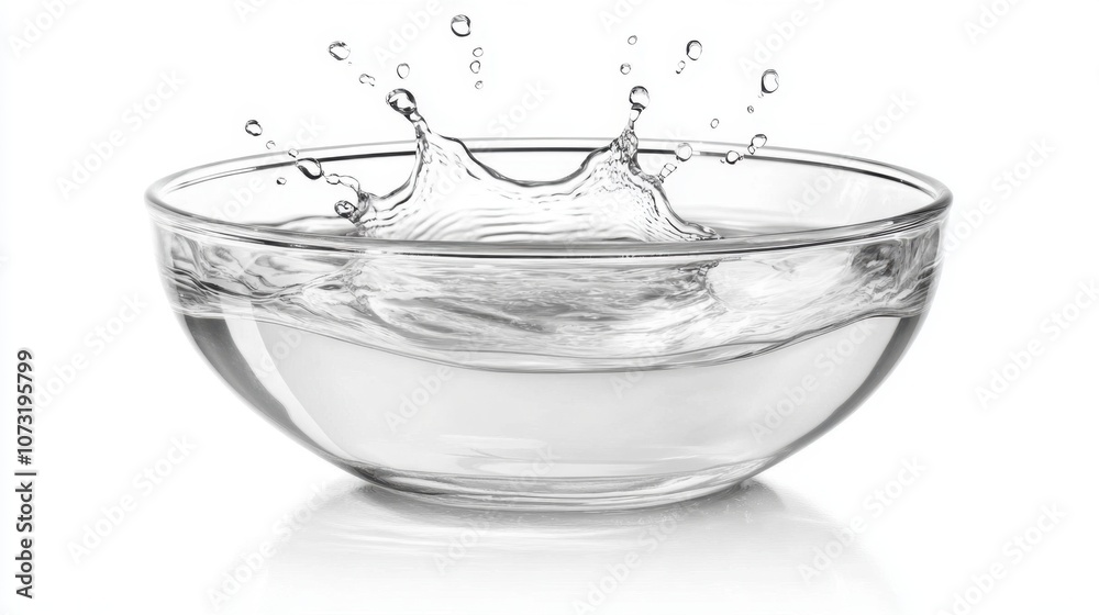 Clear water splashing upward from a glass, each droplet isolated in detail on white background Clear water splashing upward from a glass, each droplet isolated in detail on white background