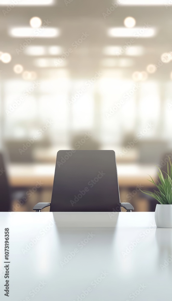 Empty Office Interior with Chair In Focus, Blurred Background. Ready For Distant Work Concept. Empty Office Interior with Chair In Focus, Blurred Background. Ready For Distant Work Concept.