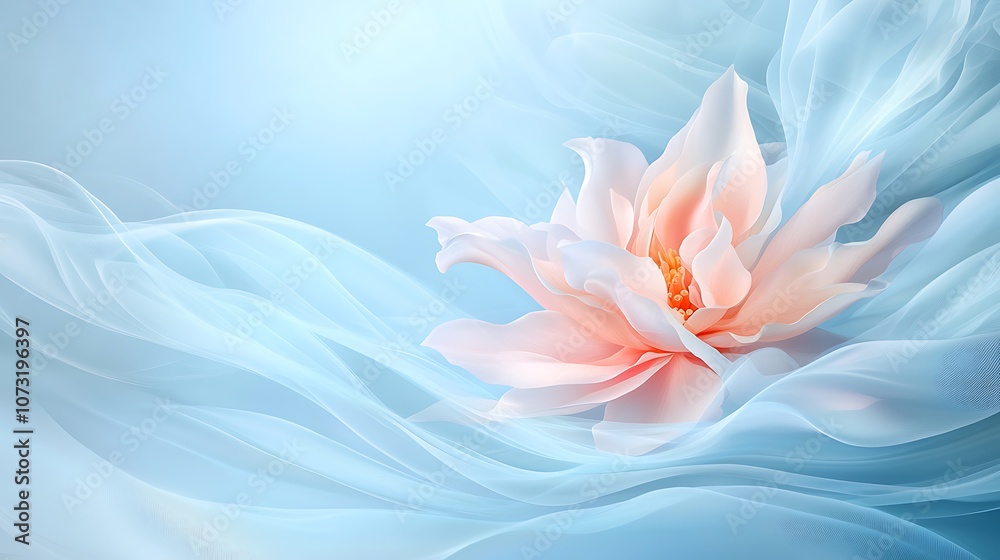 Explore the serene beauty of a delicate lotus blossom surrounded by gentle blue hues Explore the serene beauty of a delicate lotus blossom surrounded by gentle blue hues
