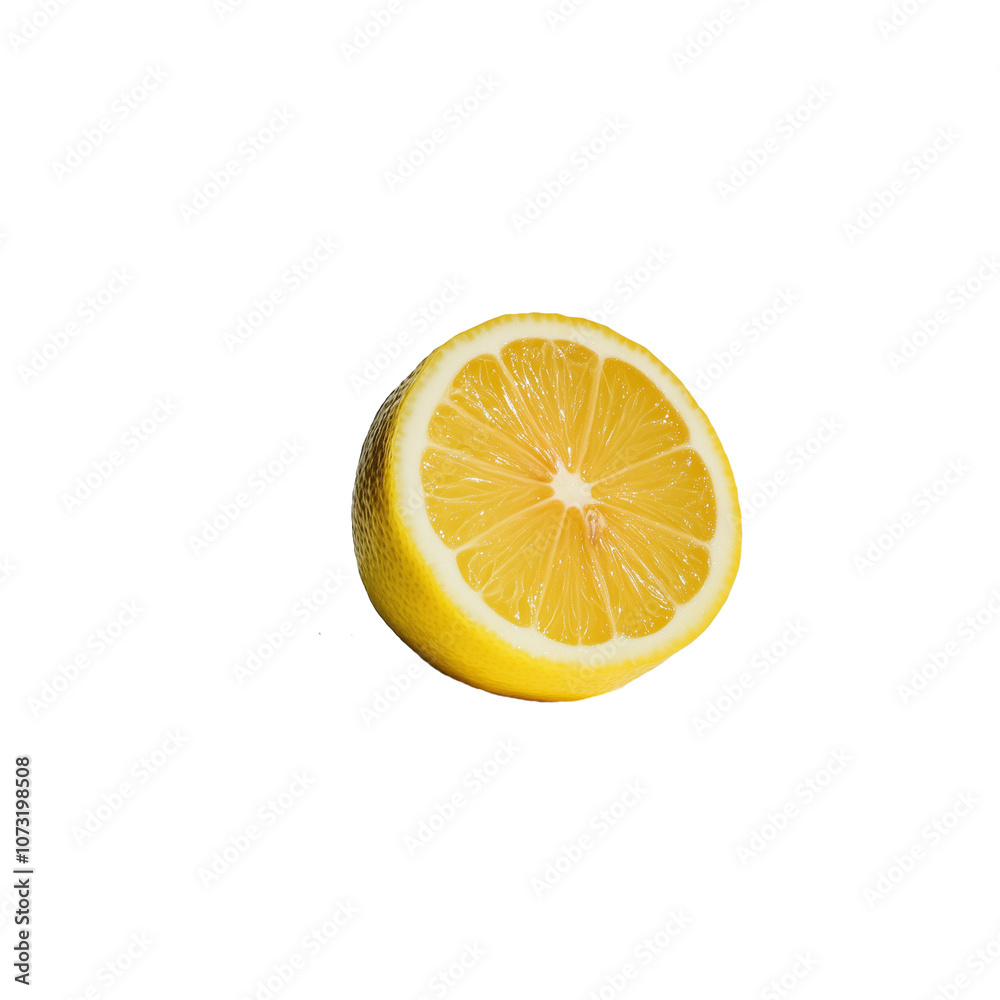 Isolated fresh lemon half with vibrant yellow color on a clean white background, highlighting its juicy texture and bright appearance Isolated fresh lemon half with vibrant yellow color on a clean white background, highlighting its juicy texture and bright appearance