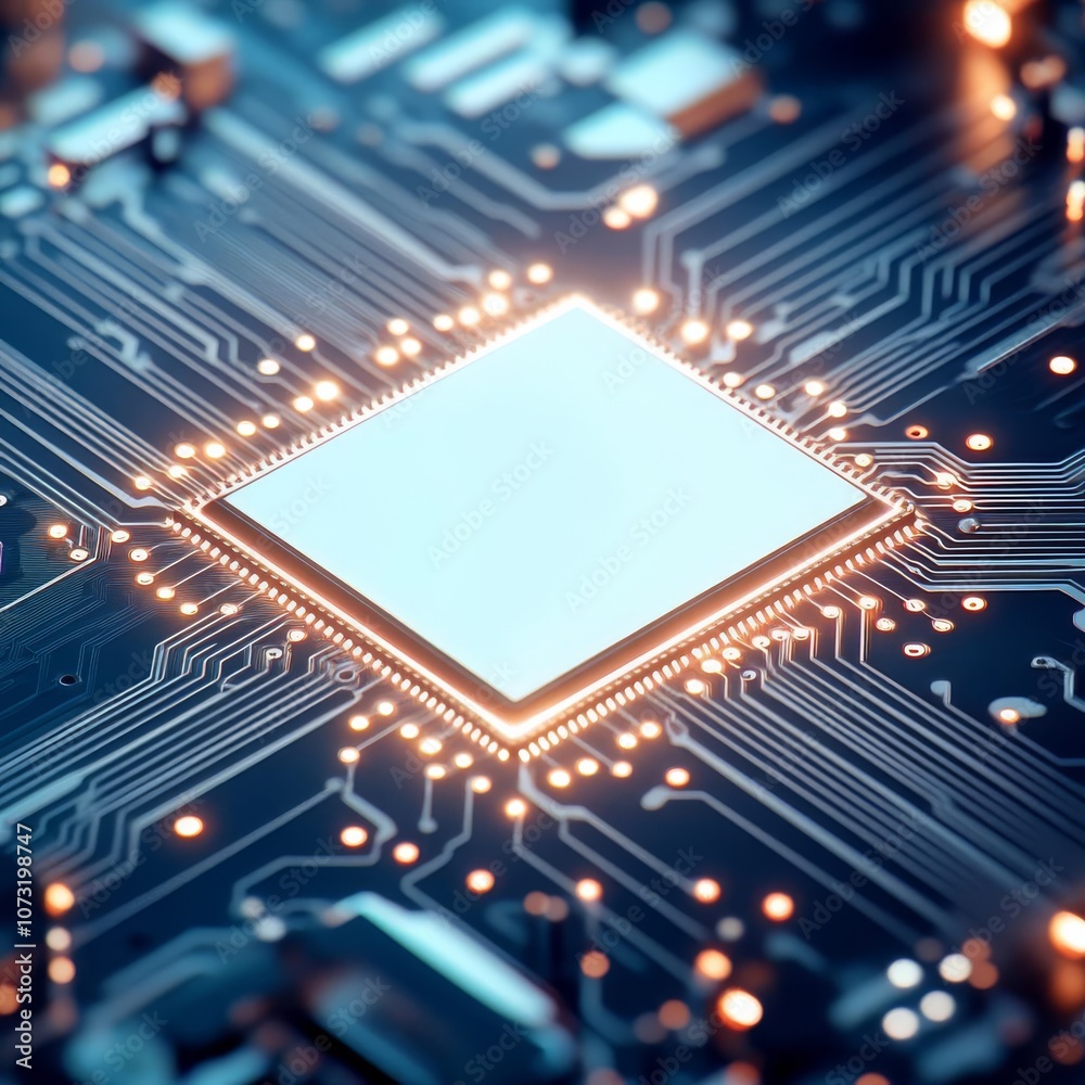 Close-up of a digital circuit board illuminated by harsh white light, futuristic tech focus, high detail Close-up of a digital circuit board illuminated by harsh white light, futuristic tech focus, high detail