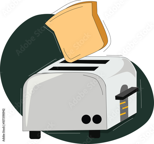 Steel toaster icon with slice of bread.  Home appliances cooking kitchen home equipment