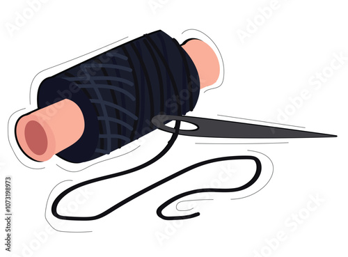 Spool of black thread and sewing needle 