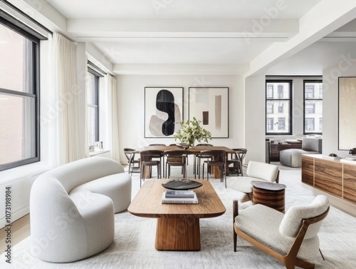 Modern Living Room Interior with Minimalist Decor and a Large Window