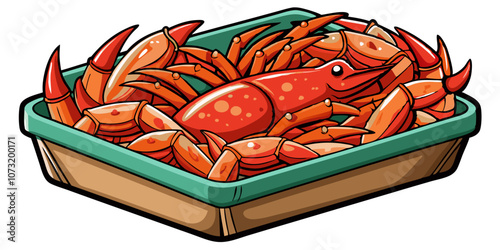 illustration of crab fillets in a box isolated, crab vector art