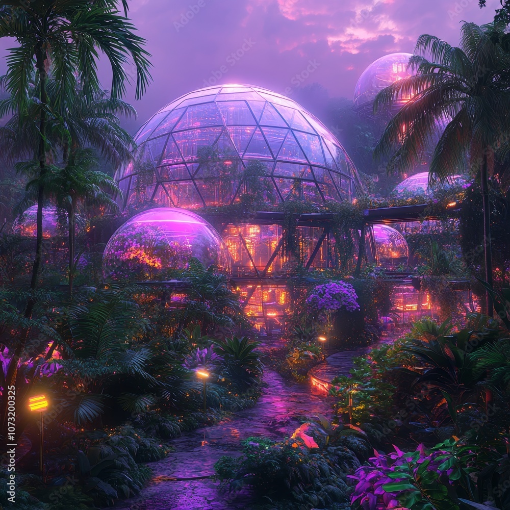 Fototapeta premium Futuristic Eco Dome in Lush Tropical Environment