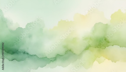 Abstract watercolor background in soft green and yellow tones with copy space