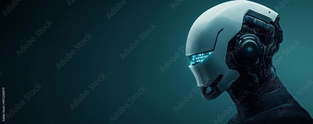 Portrait of a cybernetic figure lit by intense artificial light, high contrast, sci-fi aesthetic, intricate cyber details Portrait of a cybernetic figure lit by intense artificial light, high contrast, sci-fi aesthetic, intricate cyber details