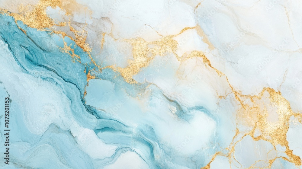 A stunning abstract background featuring fluid blue and white marble with delicate golden accents. A stunning abstract background featuring fluid blue and white marble with delicate golden accents.