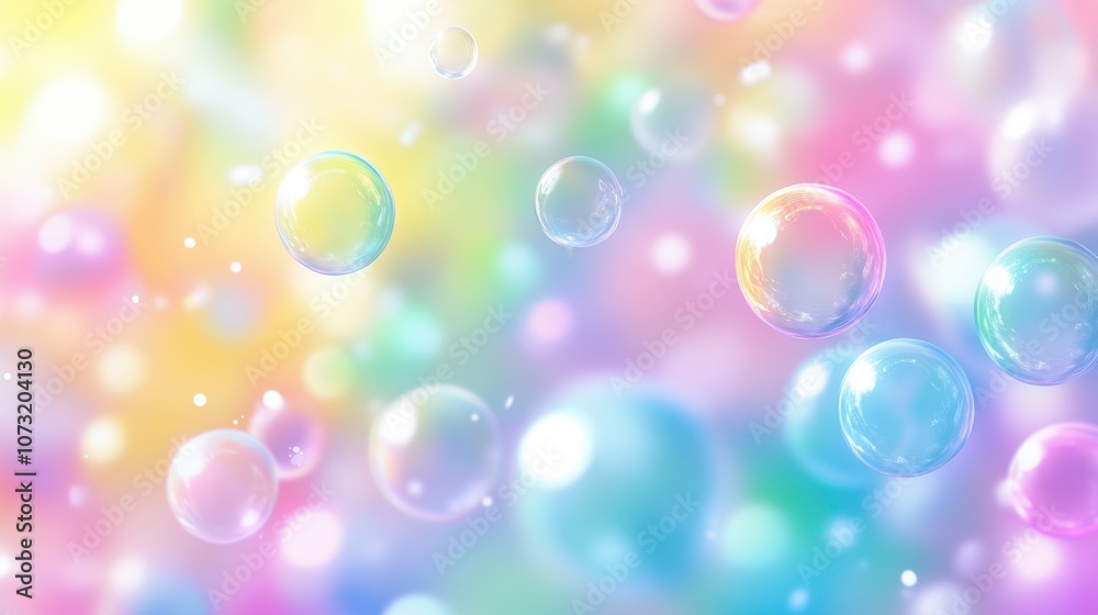 Colorful bubbles floating in a dreamy, pastel background create a whimsical and cheerful atmosphere. Colorful bubbles floating in a dreamy, pastel background create a whimsical and cheerful atmosphere.